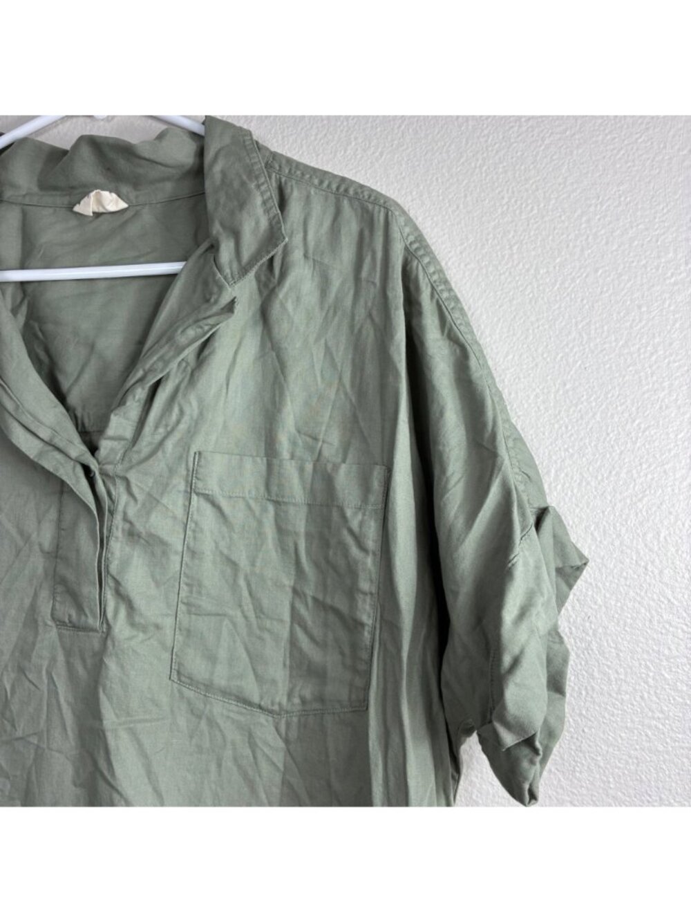 Pact Organic Cotton Popover Blouse XL Sage Green Short Sleeve Minimalist - Picture 4 of 7